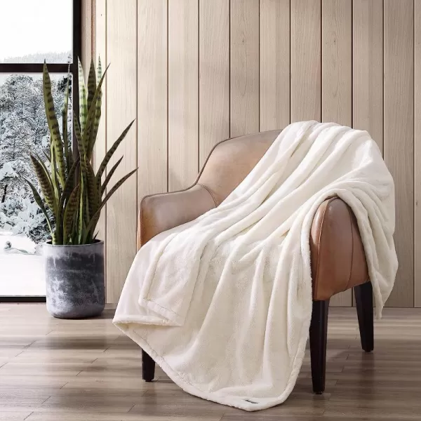 imageEddie Bauer  Throw Blanket Reversible Sherpa Fleece Bedding Home Decor for All Seasons Bunkhouse Plaid Red ThrowFaux Fur Solid Ivory