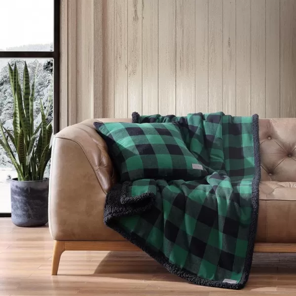 imageEddie Bauer  Throw Blanket with Pillow Cover Reversible FlannelSherpa Bedding Set Buffalo Plaid Home Decor for All Seasons GreenBlack Throw Bundle50 x 60 GreenBlack