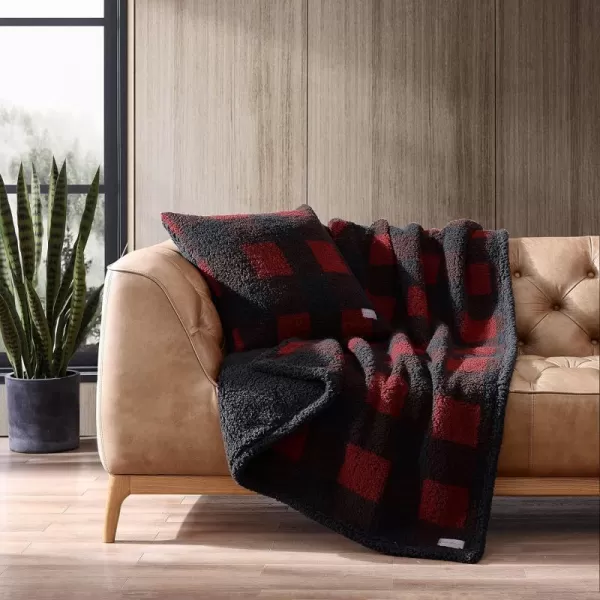 imageEddie Bauer  Throw Blanket with Pillow Cover Reversible FlannelSherpa Bedding Set Buffalo Plaid Home Decor for All Seasons GreenBlack Throw Bundle50 x 60 RedBlack