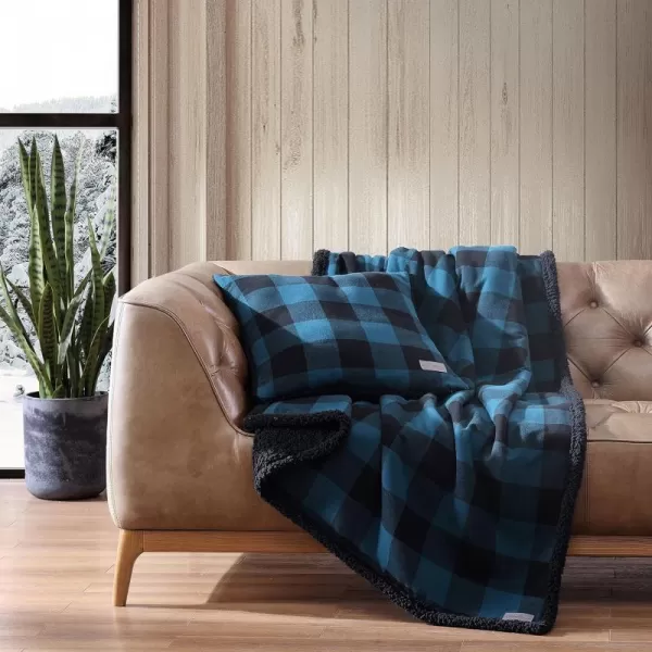 imageEddie Bauer  Throw Blanket with Pillow Cover Reversible FlannelSherpa Bedding Set Buffalo Plaid Home Decor for All Seasons GreenBlack Throw Bundle50 x 60 BlueBlack