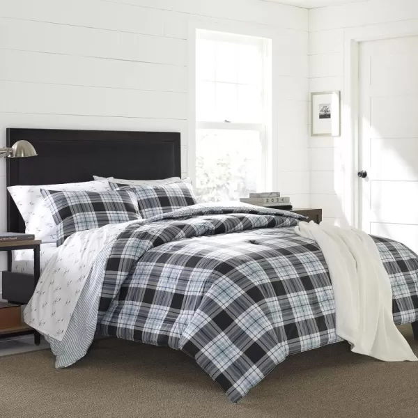 imageEddie Bauer  Twin Comforter Set Cotton Reversible Bedding with Matching Sham Stylish Home Decor Lewis Navy TwinQueen
