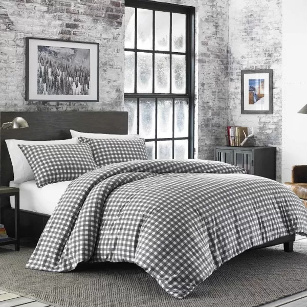 imageEddie Bauer  Twin Comforter Set Reversible Cotton Bedding with Matching Sham Home Decor for Colder Months Preston Grey TwinGreyWhiteQueen