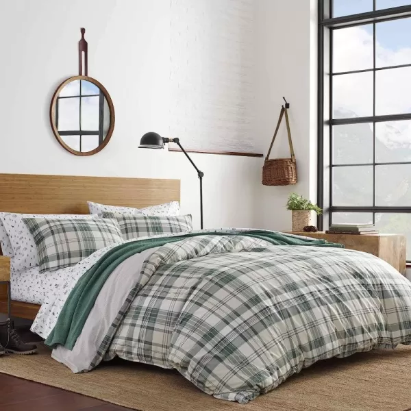 imageEddie Bauer  Twin Comforter Set Reversible Cotton Bedding with Matching Sham Plaid Home Decor for All Seasons Timbers Green TwinKing