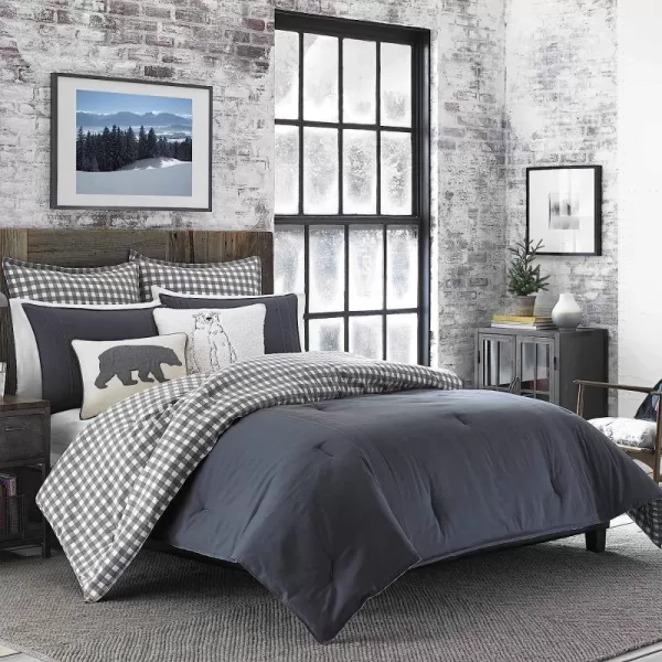 imageEddie Bauer  Twin Comforter Set Reversible Cotton Bedding with Matching Sham PreWashed for Added Softness Kingston Navy TwinCharcoal King