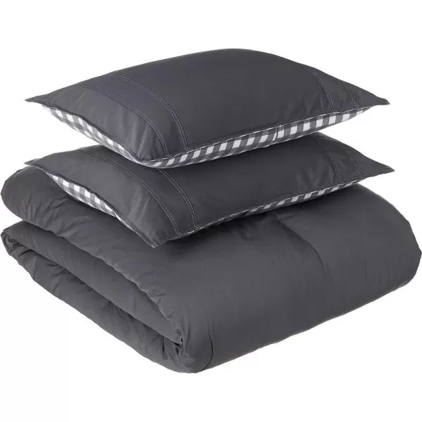 imageEddie Bauer  Twin Comforter Set Reversible Cotton Bedding with Matching Sham PreWashed for Added Softness Kingston Navy TwinCharcoal Queen