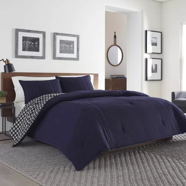 imageEddie Bauer  Twin Comforter Set Reversible Cotton Bedding with Matching Sham PreWashed for Added Softness Kingston Navy TwinNavy Queen