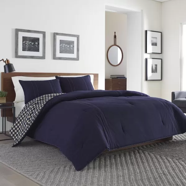 imageEddie Bauer  Twin Comforter Set Reversible Cotton Bedding with Matching Sham PreWashed for Added Softness Kingston Navy TwinNavy Twin