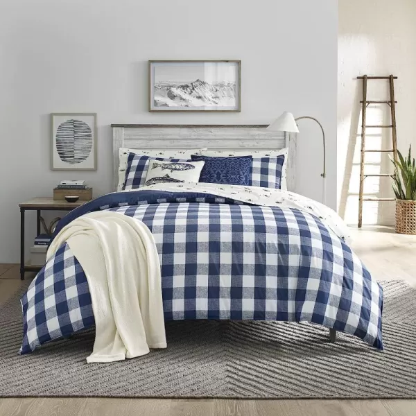 imageEddie Bauer  Twin Comforter Set Reversible Cotton Bedding with Matching Sham Stylish Plaid Home Decor Lakehouse Blue TwinTwin