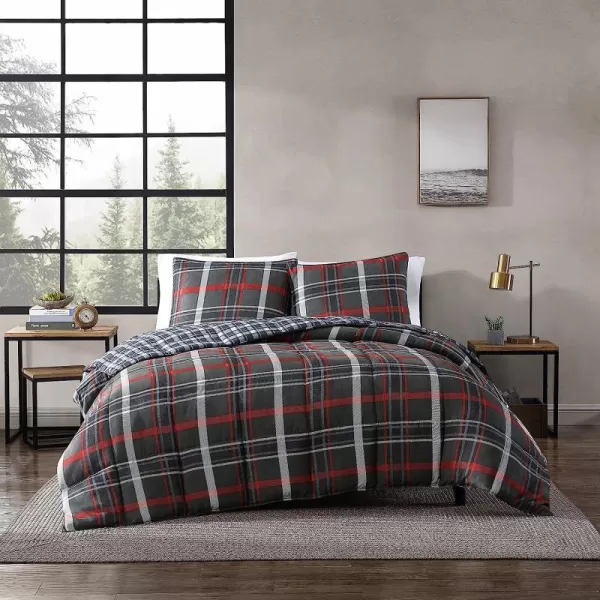 imageEddie Bauer  Twin Comforter Set Reversible Plaid Bedding with Matching Sham Home Decor for Colder Months Willow Dark Grey TwinTwin Willow Dark GreyRed