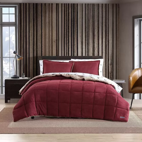 imageEddie Bauer  Twin Comforter Set Reversible Sherpa Bedding with Matching Shams Cozy amp Warm Home Decor Sherwood Red TwinSherwood Red Queen Lodge