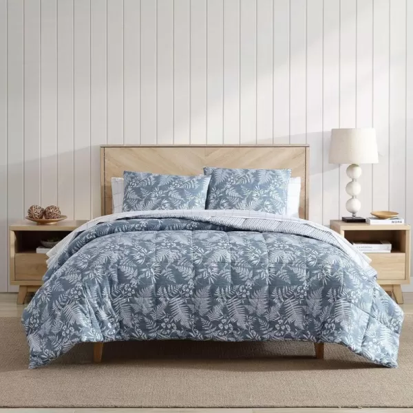 imageEddie Bauer  Twin Comforter Set Soft Reversible Bedding with Matching Sham Wildflower Inspired Home Decor with Stripe Reverse Fern Garden Blue TwinQueen Fern Garden Blue