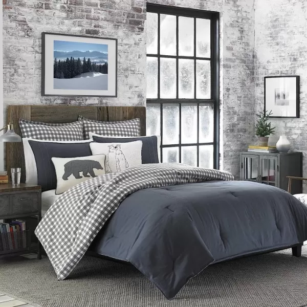imageEddie Bauer  Twin Duvet Cover Set Cotton Reversible Bedding with Matching Sham Stylish Home Decor Kingston Navy TwinCharcoal Twin