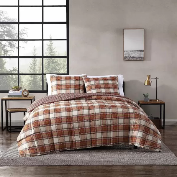 imageEddie Bauer  Twin Duvet Cover Set Reversible Cotton Bedding with Matching Sham Stylish Home Decor for All Seasons Edgewood Red TwinComforter Set King Red