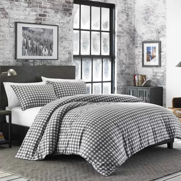 imageEddie Bauer  Twin Duvet Cover Set Reversible Flannel Bedding with Matching Sham Home Decor for Colder Months Preston Grey TwinKing