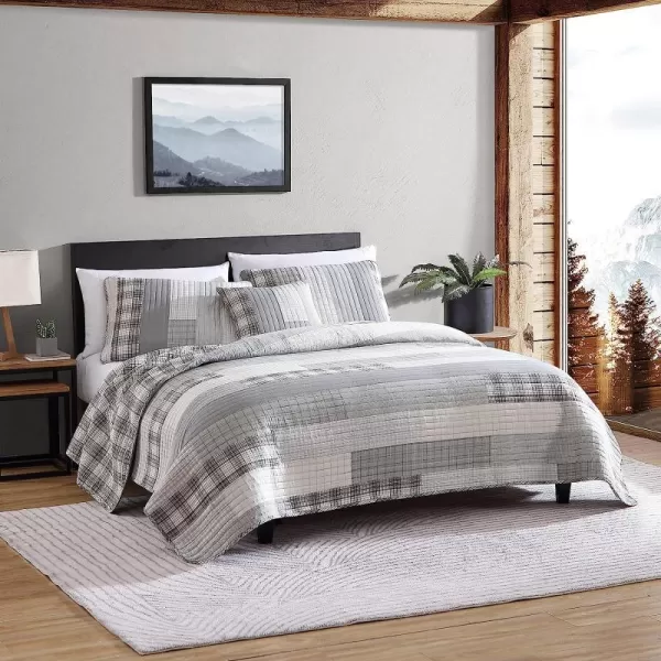 imageEddie Bauer  Twin Quilt Set Cotton Reversible Bedding with Matching Sham Home Decor for All Seasons Fairview Sand TwinBonus Quilt Set Twin Fairview GreyWhite