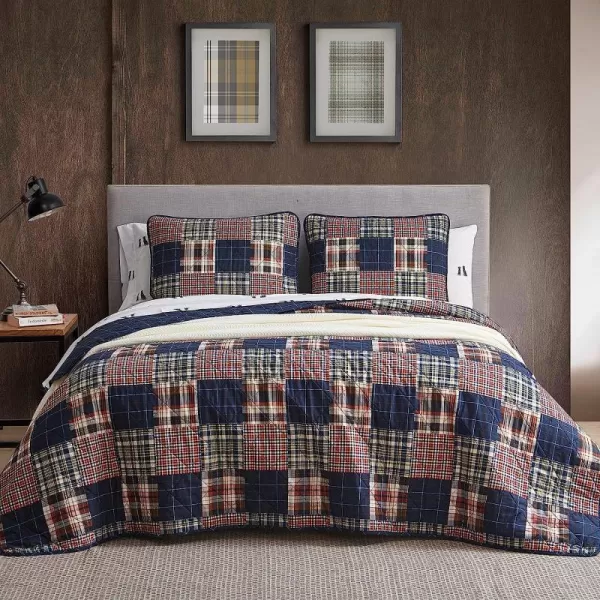 imageEddie Bauer  Twin Quilt Set Cotton Reversible Bedding with Matching Sham Lightweight Home Decor for All Seasons Madrona NavyRed TwinMadrona NavyRed Twin