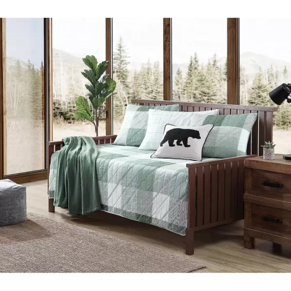 imageEddie Bauer  Twin Quilt Set Cotton Reversible Bedding with Matching Sham Medium Weight Home Decor Boulder Green TwinDaybed Green