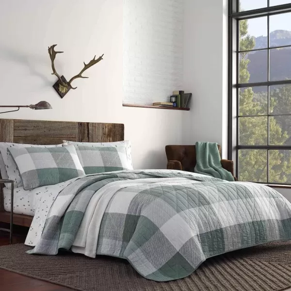 imageEddie Bauer  Twin Quilt Set Cotton Reversible Bedding with Matching Sham Medium Weight Home Decor Boulder Green TwinKing Green