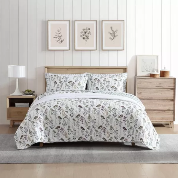 imageEddie Bauer  Twin Quilt Set Reversible Cotton Bedding with Matching Sham Classic Floral Home Decor with Plaid Reverse Flower Field Green TwinTwin Flower Field Green