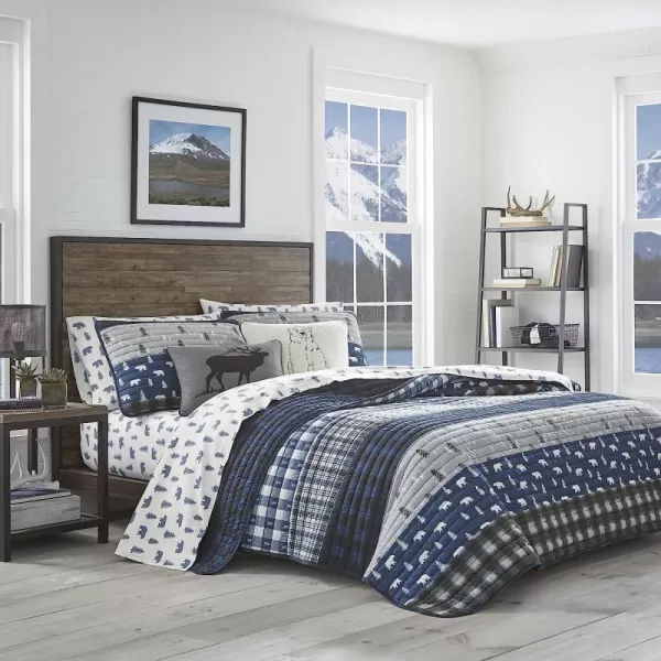 imageEddie Bauer  Twin Quilt Set Reversible Cotton Bedding with Matching Sham Lightweight Home Decor for All Seasons Blue Creek Navy TwinTwin Navy