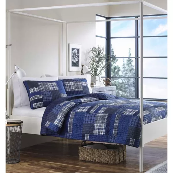 imageEddie Bauer  Twin Quilt Set Reversible Cotton Bedding with Matching Sham Lightweight Home Decor for All Seasons Eastmont Navy TwinKing Navy