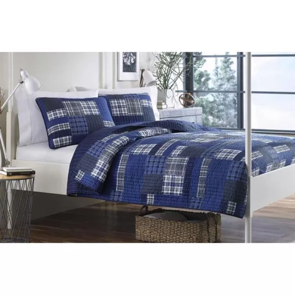 imageEddie Bauer  Twin Quilt Set Reversible Cotton Bedding with Matching Sham Lightweight Home Decor for All Seasons Eastmont Navy TwinQueen Navy