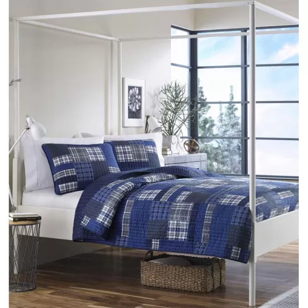 imageEddie Bauer  Twin Quilt Set Reversible Cotton Bedding with Matching Sham Lightweight Home Decor for All Seasons Eastmont Navy TwinTwin Navy