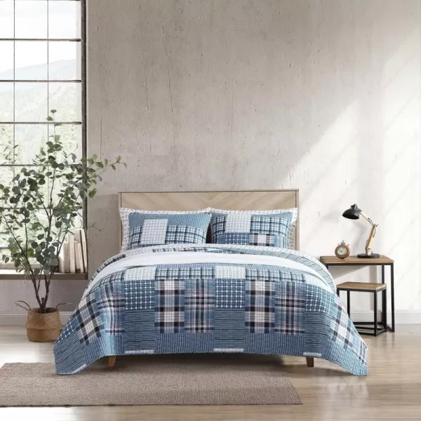 imageEddie Bauer  Twin Quilt Set Reversible Cotton Bedding with Matching Sham Patchwork Plaid Home Decor Hawthorne Blue TwinQueen Hawthorne Blue