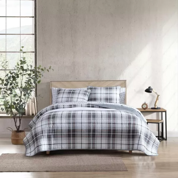 imageEddie Bauer  Twin Quilt Set Reversible Cotton Bedding with Matching Sham Plaid Home Decor for All Seasons Alder Plaid Grey TwinQueen Alder Plaid Grey