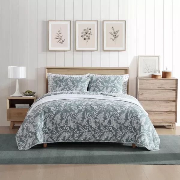 imageEddie Bauer  Twin Quilt Set Reversible Cotton Bedding with Matching Sham Wildflower Inspired Home Decor with Stripe Reverse Fern Garden Green TwinKing Fern Garden Green