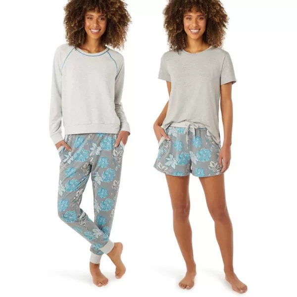 imageEddie Bauer 4Piece Print Pajama Set for Women  Long and Short Sleeve Crewneck Tops and Matching Boxers and JoggersAsst1tee