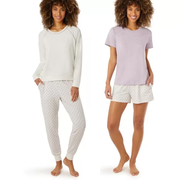 imageEddie Bauer 4Piece Print Pajama Set for Women  Long and Short Sleeve Crewneck Tops and Matching Boxers and JoggersAsst2tee