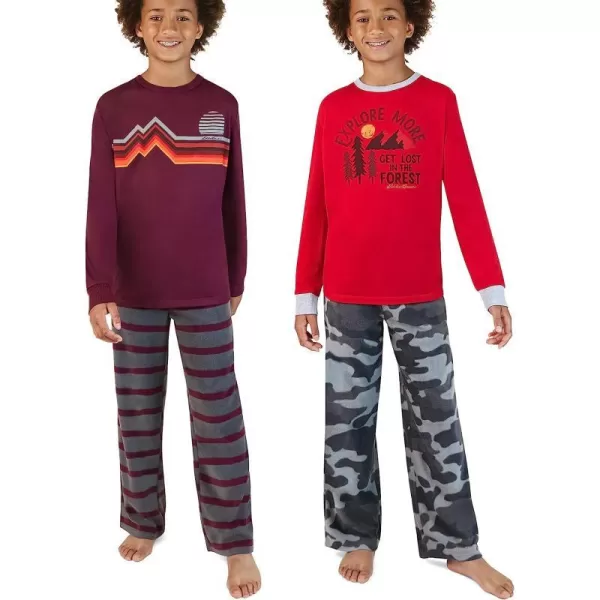 imageEddie Bauer Boys Pajama Set  4 Piece Cozy Fleece Winter Sleepwear Set  Long Sleeve Shirt and Pants Set for Boys 516MaroonRed