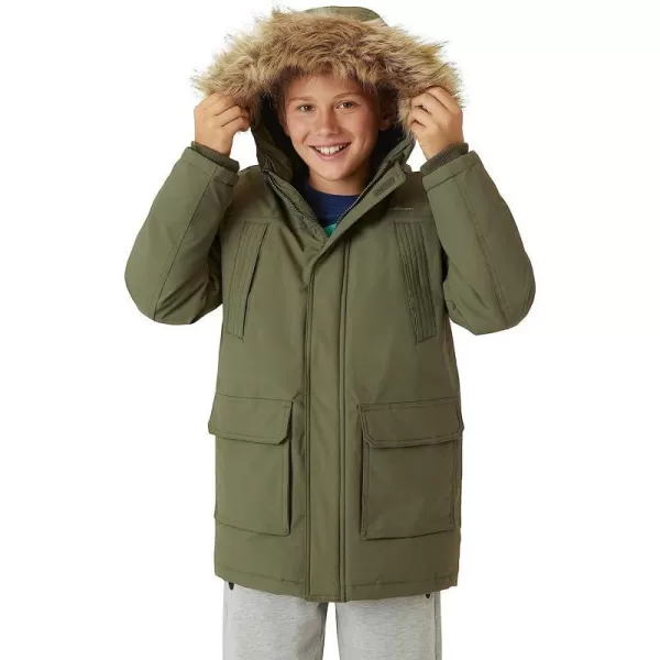 imageEddie Bauer Boys Winter Coat  Waterproof Heavyweight Down Parka Jacket with Faux Fur Hood 320Olive
