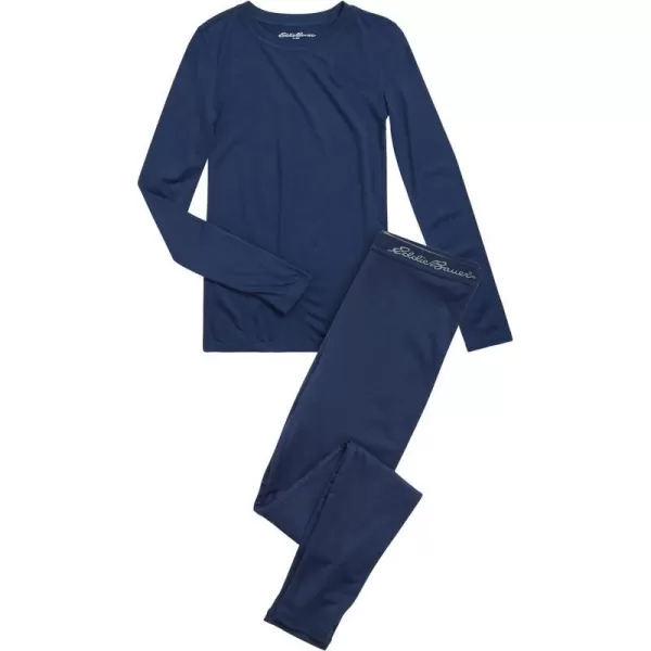 imageEddie Bauer Boys and Girls Thermal Underwear Set  2 Piece Performance Base Layer Long Sleeve TShirt Top and Bottom 516Navy Blue