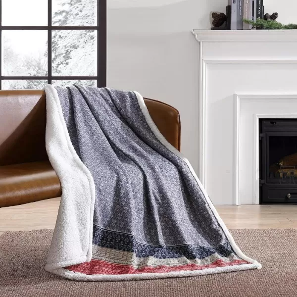 imageEddie Bauer Brushed Throw Blanket Reversible Sherpa amp Brushed Fleece Lightweight Home Decor for Bed or Couch Fair Isle MidnightFair Isle Dark Steel