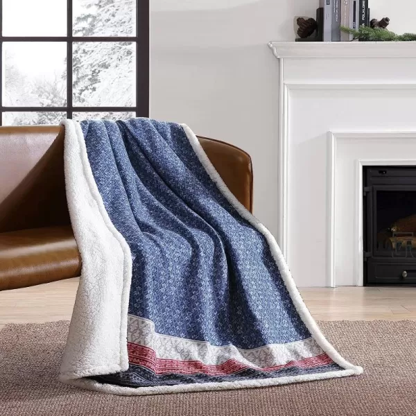 imageEddie Bauer Brushed Throw Blanket Reversible Sherpa amp Brushed Fleece Lightweight Home Decor for Bed or Couch Fair Isle MidnightFair Isle Midnight