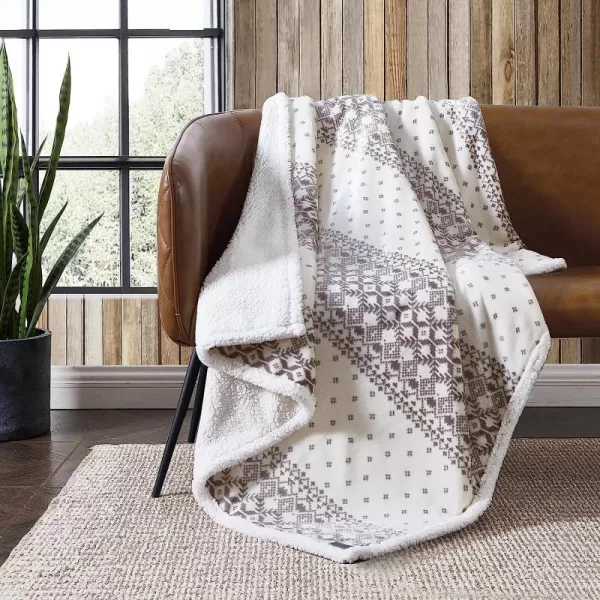 imageEddie Bauer Brushed Throw Blanket Reversible Sherpa amp Brushed Fleece Lightweight Home Decor for Bed or Couch Fair Isle MidnightFair Isle Peak GreyWhite