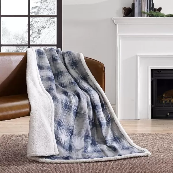imageEddie Bauer Brushed Throw Blanket Reversible Sherpa amp Brushed Fleece Lightweight Home Decor for Bed or Couch Fair Isle MidnightNordic Midnight