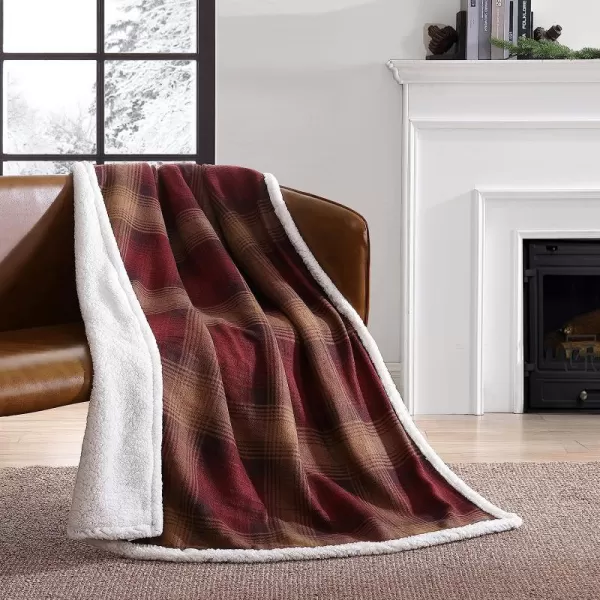imageEddie Bauer Brushed Throw Blanket Reversible Sherpa amp Brushed Fleece Lightweight Home Decor for Bed or Couch Fair Isle MidnightNordic Raisin