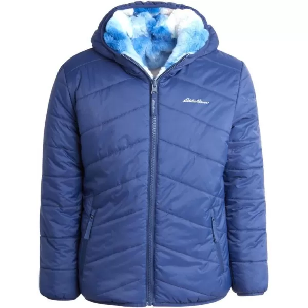 imageEddie Bauer Girls Reversible Jacket  Deer Harbor Waterproof Lightweight Puffer Coat with Faux Shearling Lining 520Navy Blue