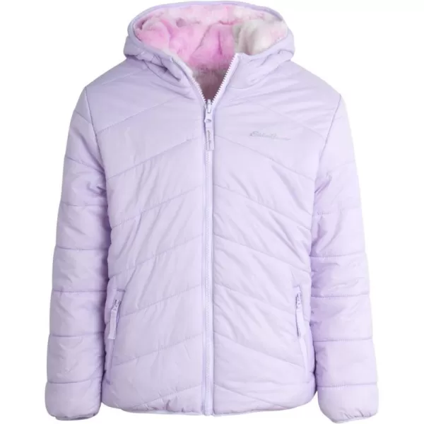 imageEddie Bauer Girls Reversible Jacket  Deer Harbor Waterproof Lightweight Puffer Coat with Faux Shearling Lining 520Pastel Lilac
