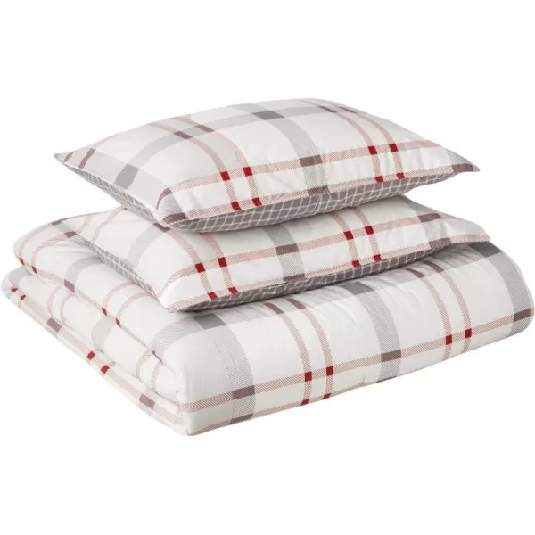 imageEddie Bauer Home Portage Bay Collection 100 Cotton Soft  Cozy Premium Quality Plaid Comforter with Matching Shams FullQueen GreyQueen