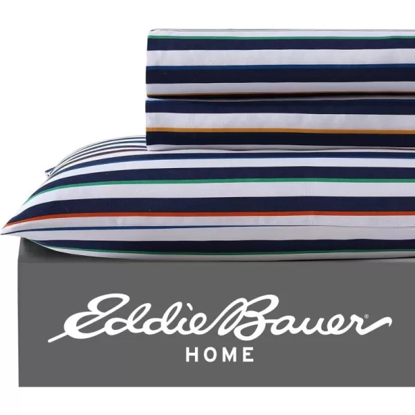 imageEddie Bauer Kids  Queen Sheets Stain Resistant Kids Bedding Ideal for Toddler Bedding Set Poppy Plaid Pink QueenStripes Game Blue