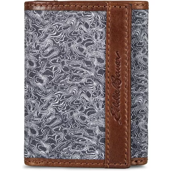 imageEddie Bauer Mens Pioneer Leather and Printed Cotton Canvas Trifold WalletGrey