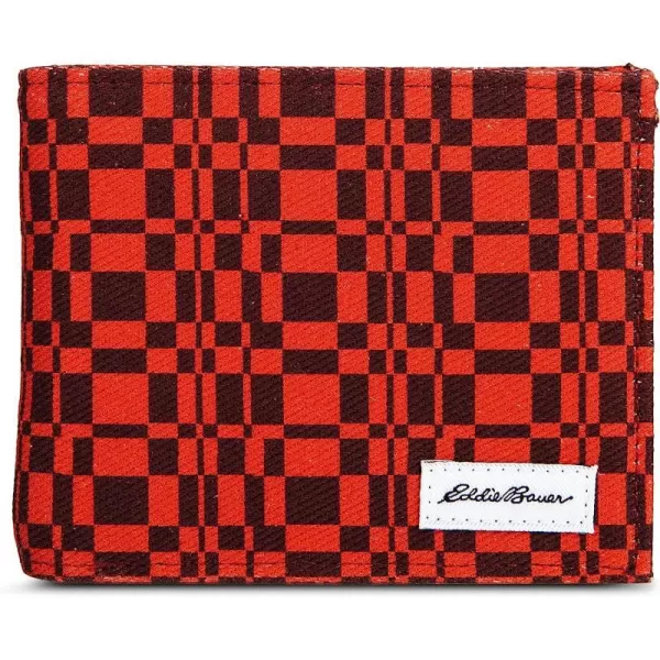imageEddie Bauer Mens Pioneer Printed Cotton Canvas Bifold WalletRed