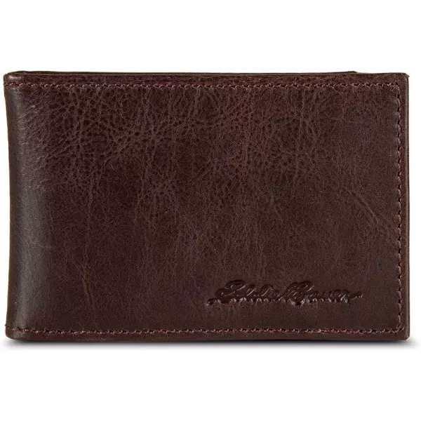 imageEddie Bauer Mens Signature Logo Leather Bifold Money Clip Wallet with 3 Card Slots and RFID ProtectionBrown