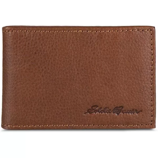 imageEddie Bauer Mens Signature Logo Leather Bifold Money Clip Wallet with 3 Card Slots and RFID ProtectionTan