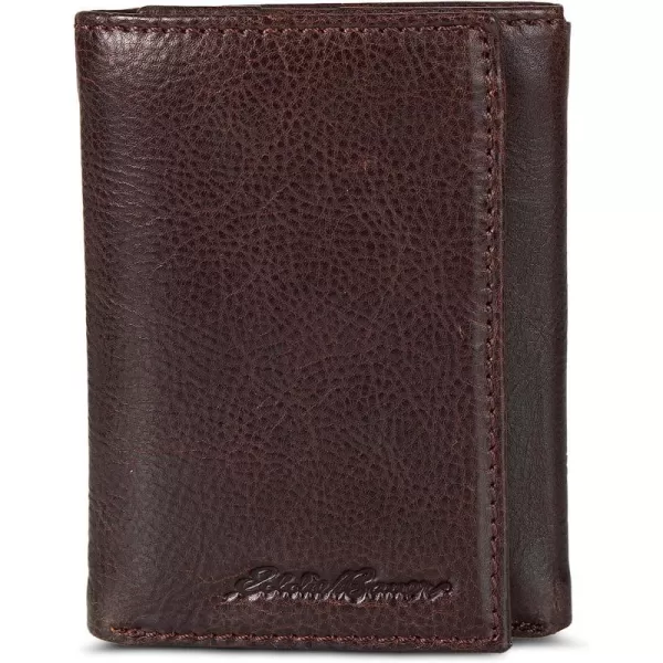 imageEddie Bauer Mens Signature Logo Leather Trifold Wallet with 6 Card Slots and RFID ProtectionBrown