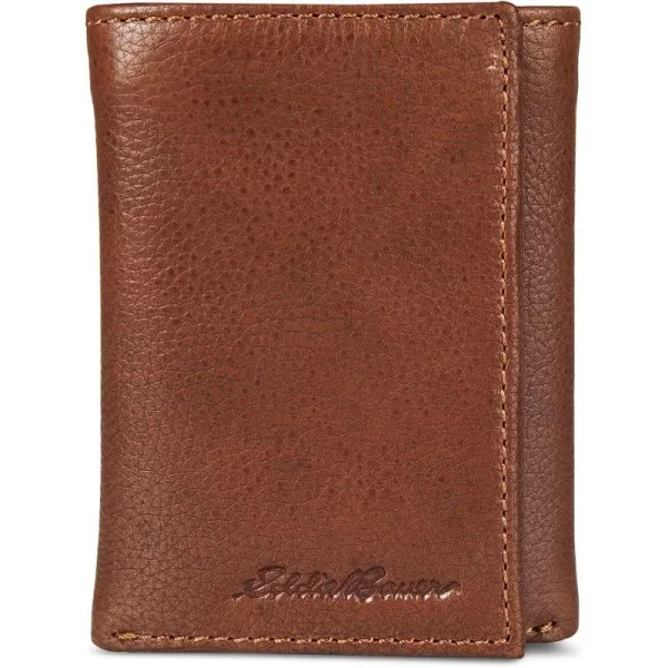 imageEddie Bauer Mens Signature Logo Leather Trifold Wallet with 6 Card Slots and RFID ProtectionTan